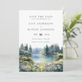 Forest Lakeside Wildflowers Floral Wedding Save The Date (Stehend Vorderseite)