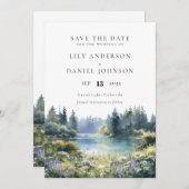 Forest Lakeside Wildflowers Floral Wedding Save The Date (Vorne/Hinten)
