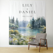 Forest Lakeside Wildflowers Wedding Photo Backdrop Wandteppich (Beispiel)
