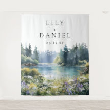 Forest Lakeside Wildflowers Wedding Photo Backdrop