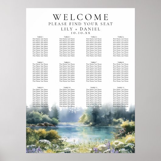 Forest Lakeside Wildflowers Wedding Seating Chart Poster (Vorne)