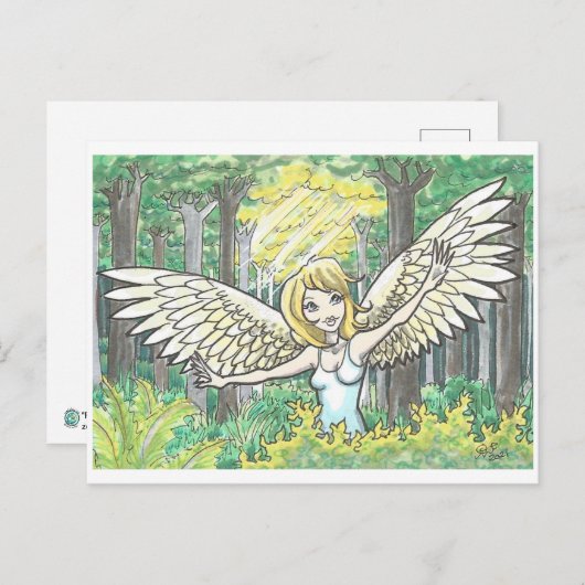 Forest Light Angel Fairy Woods Fantasy Art Print Postkarte (Vorne/Hinten)