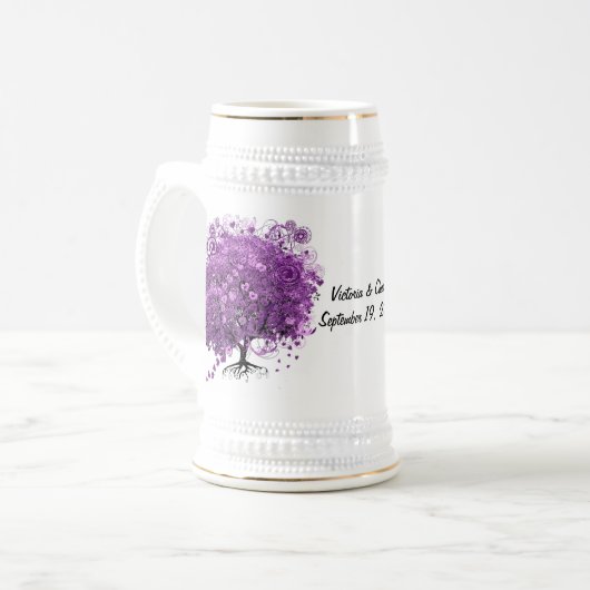 Forest Lila Heart Leaf Tree Wedding Bierglas (Vorderseite Links)