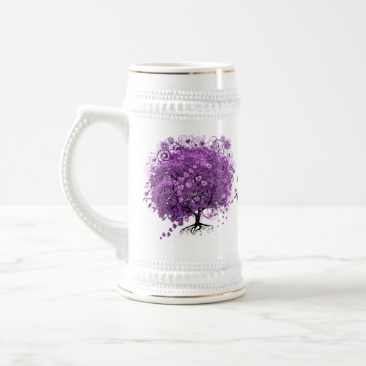 Forest Lila Heart Leaf Tree Wedding Bierglas (Links)