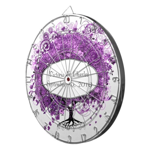 Forest Lila Heart Leaf Tree Wedding Dartscheibe (Vorderseite rechts)