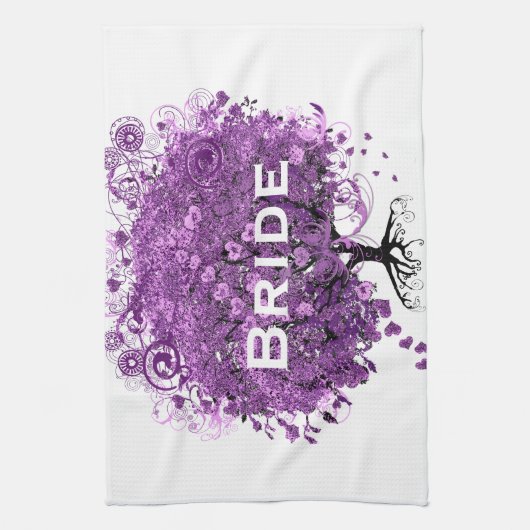 Forest Lila Heart Leaf Tree Wedding Handtuch (Vertikal)