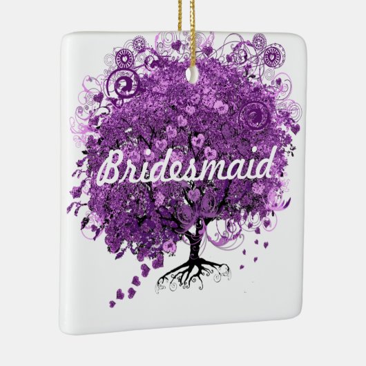 Forest Lila Heart Leaf Tree Wedding Keramikornament (Rechts)