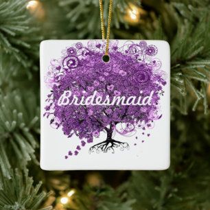 Forest Lila Heart Leaf Tree Wedding Keramikornament