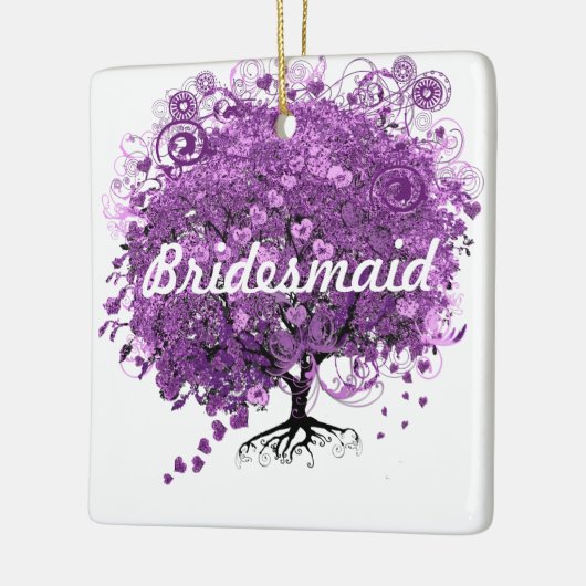 Forest Lila Heart Leaf Tree Wedding Keramikornament (Links)