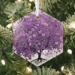 Forest Lila Heart Leaf Tree Wedding Ornament Aus Glas