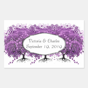 Forest Lila Heart Leaf Tree Wedding Rechteckiger Aufkleber