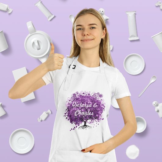 Forest Lila Heart Leaf Tree Wedding Schürze