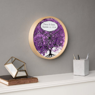 Forest Lila Heart Leaf Tree Wedding Uhr