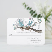 Forest Love Birds Aqua Pink Wedding RSVP (Stehend Vorderseite)
