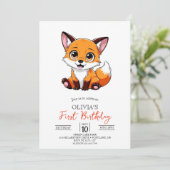 Forest Magical Digital Fox 1. Geburtstag Einladung (Stehend Vorderseite)