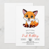 Forest Magical Digital Fox 1. Geburtstag Einladung (Vorne/Hinten)