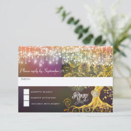 Forest Mason Jar Fairytale Lila und goldene Hochze RSVP Karte