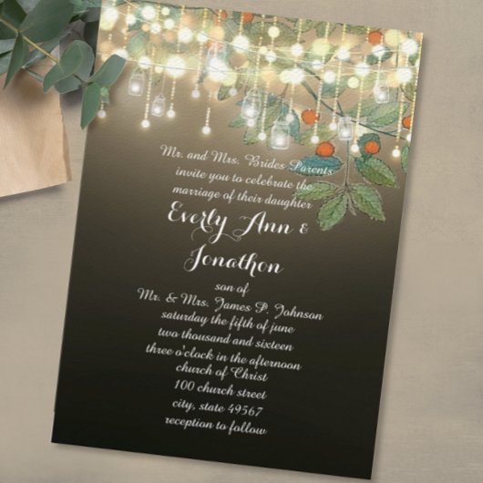 Forest Mason Jar Garland Lighting Wedding Einladun Einladung