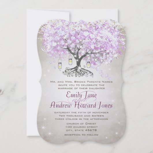 Forest Mason Jar Lavender Leaf Tree Wedding Einladung (Vorderseite)