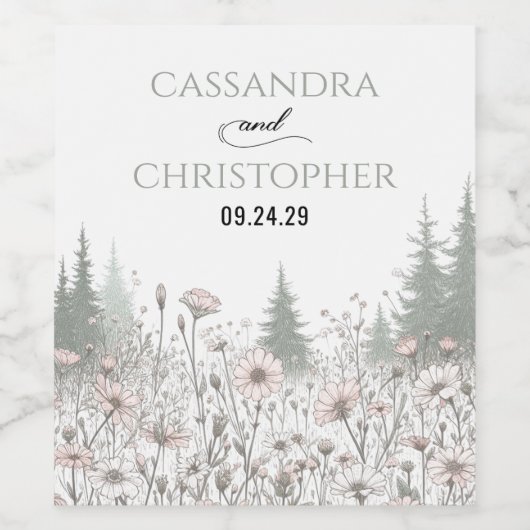 Forest Meadow Wedding Weinetikett (Einzelnes Label)