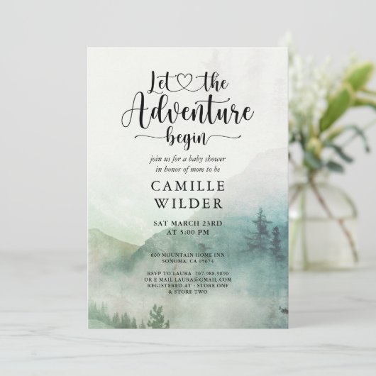 Forest Mist Adventure Mountains Kinderdusche Einladung (Stehend Vorderseite)