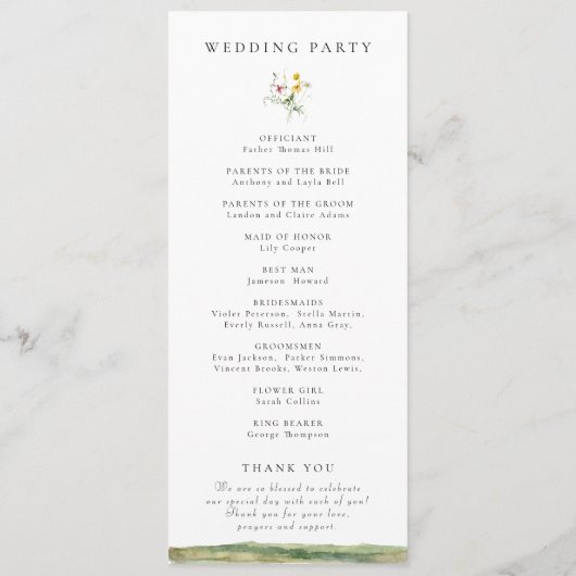 Forest Mountain Boho Wildblume Rustikale Hochzeit Programm (Rückseite)