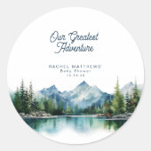 Forest Mountain Rustic Adventure Baby Shower  Runder Aufkleber (Vorderseite)
