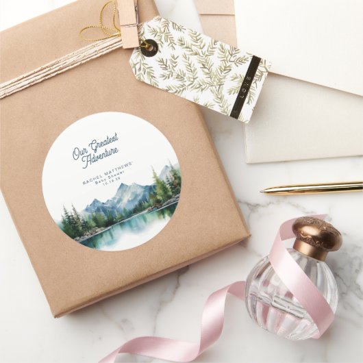 Forest Mountain Rustic Adventure Baby Shower  Runder Aufkleber (Schenken)