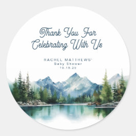 Forest Mountain Rustic Adventure Baby Shower  Runder Aufkleber