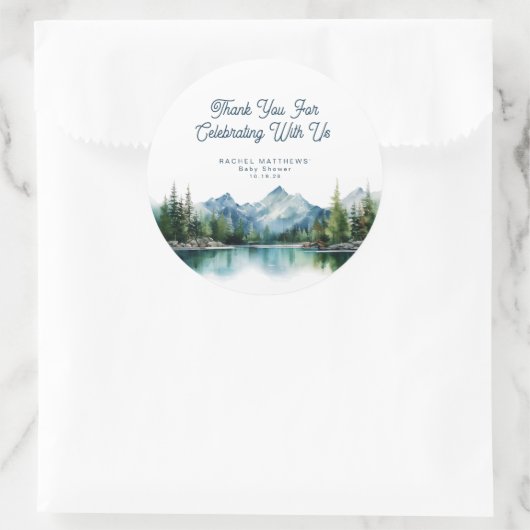 Forest Mountain Rustic Adventure Baby Shower  Runder Aufkleber (Tasche)