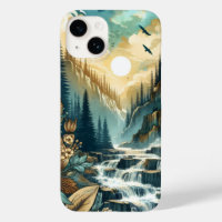 Forest Mountain Waterfall Boho Nature Muster