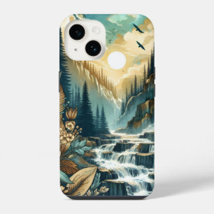 Forest Mountain Waterfall Boho Nature Muster iPhone 14 Hülle