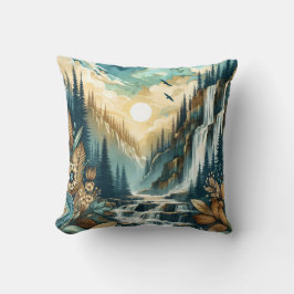 Forest Mountain Waterfall Boho Nature Muster Kissen