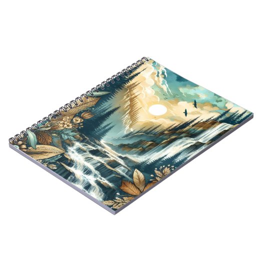 Forest Mountain Waterfall Boho Nature Muster Notizblock (Linke Seite)