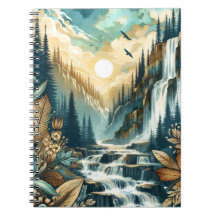 Forest Mountain Waterfall Boho Nature Muster