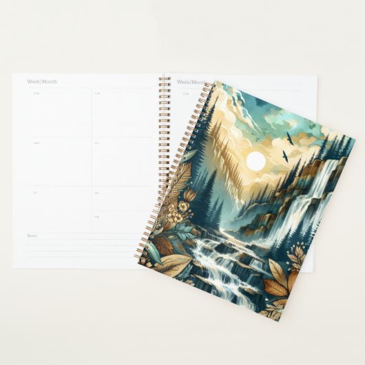 Forest Mountain Waterfall Boho Nature Muster Planer (Anzeige)