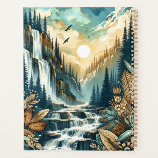Forest Mountain Waterfall Boho Nature Muster Planer (Rückseite)