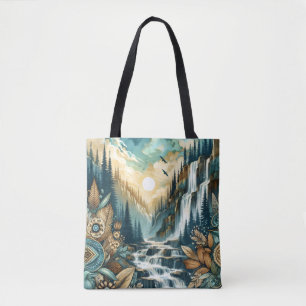 Forest Mountain Waterfall Boho Nature Muster Tasche