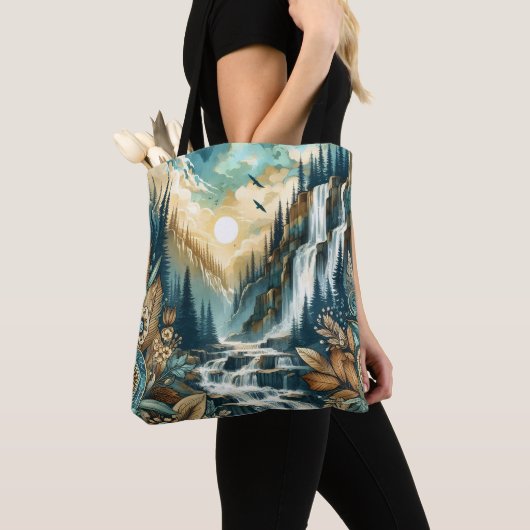 Forest Mountain Waterfall Boho Nature Muster Tasche (Von Nahem)