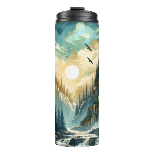 Forest Mountain Waterfall Boho Nature Muster Thermosbecher (Vorderseite)