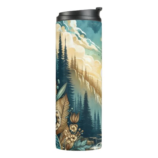 Forest Mountain Waterfall Boho Nature Muster Thermosbecher (Nach links gedreht)