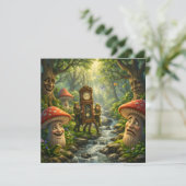 Forest mushroom and gnome clock birthday card karte (Stehend Vorderseite)