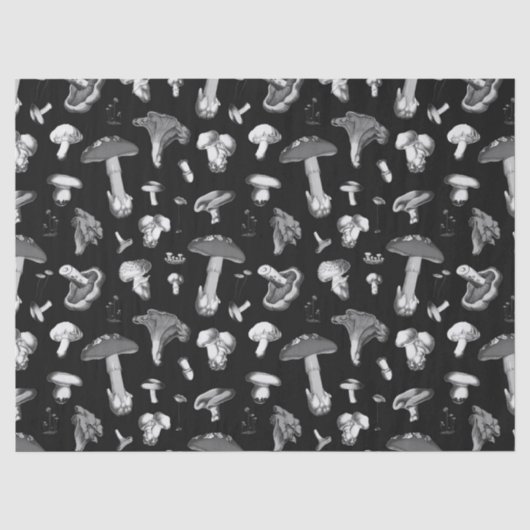Forest Mushroom Muster Dunkelgrau Seidenpapier (Vorderseite)
