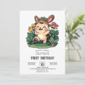 Forest Niedlich Bunny 1. Geburtstag digital Einladung (Stehend Vorderseite)
