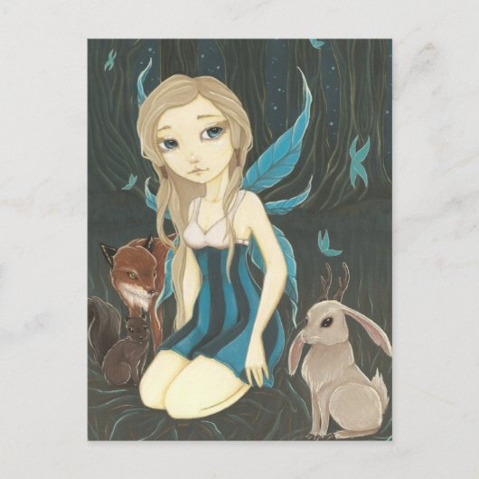 Forest Night - Fairy jackalope Postkarte (Vorderseite)