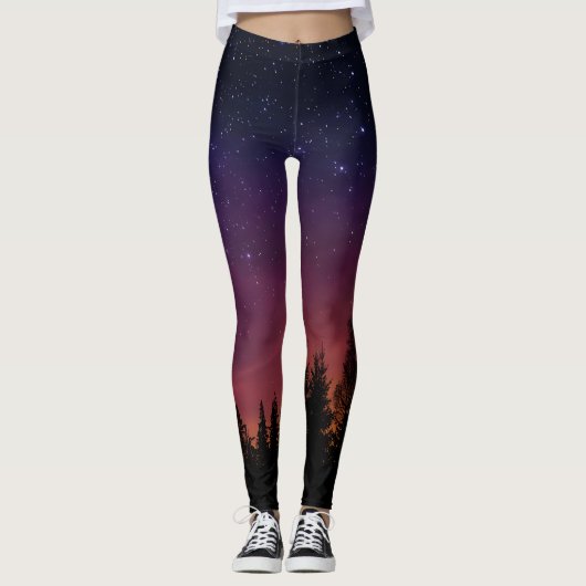 Forest Night Sky Nature with Starry Woodland Scene Leggings (Vorderseite)