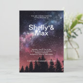 Forest Nighttime Sky Wedding Einladung (Stehend Vorderseite)