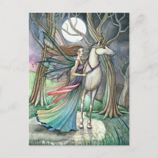 Forest of Dreams Fairy and Unicorn Postkarte (Vorderseite)