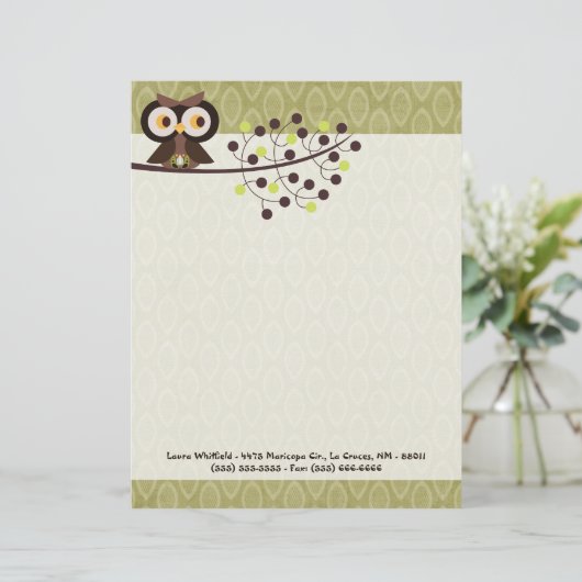 Forest Owl Woodland Hoot Letterhead Stationierung Briefkopf (Stehend Vorderseite)