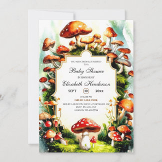 Forest Pastel Mushroom Kinderdusche Einladung